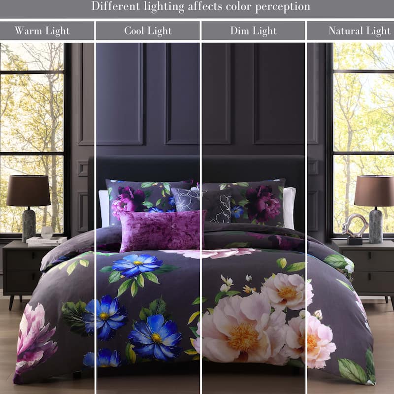 Bebejan Elegant Blossoms 200 Thread Count 100% Cotton Sateen 5 Piece Reversible Comforter Set