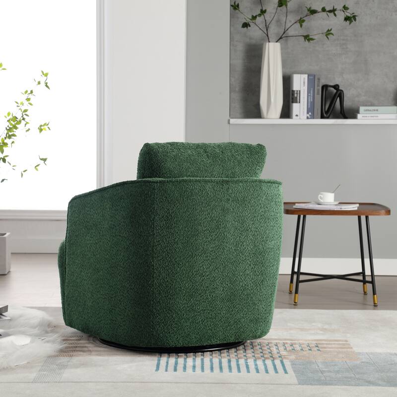 30.3" Boucle Upholstered Swivel Chair Barrel Accent Chair, 360° Swivel Club Chair, Comfy Round Lounge Armchair