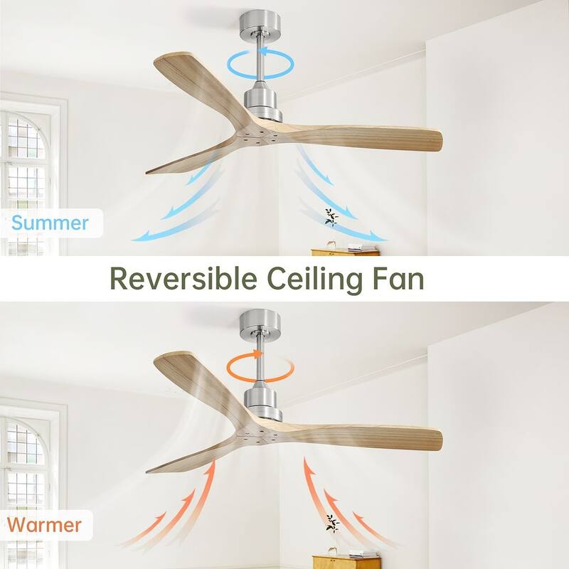 52" Modern Solid Wood Fan Blade Ceiling Fan with Remote Control