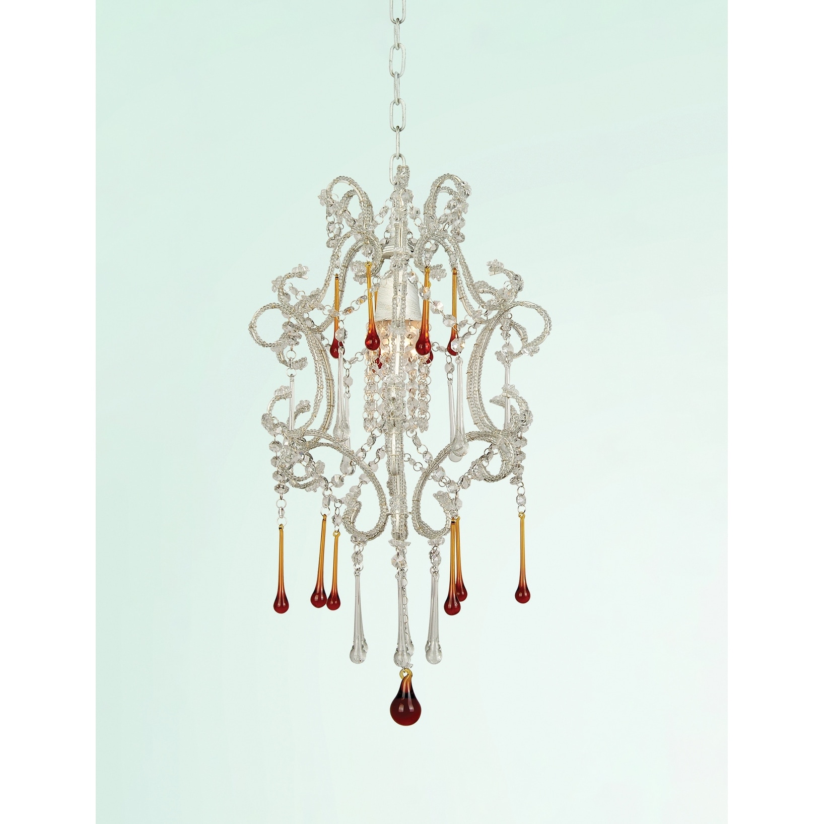 Transitional 1-Light Chrome Chandelier With Clear And Amber Crystals
