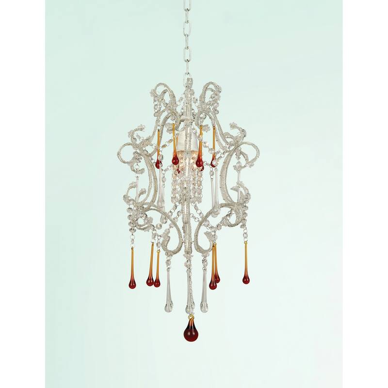 1-Light Chrome Chandelier With Clear And Amber Crystals