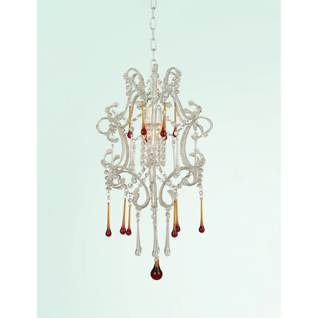 1-Light Chrome Chandelier With Clear And Amber Crystals