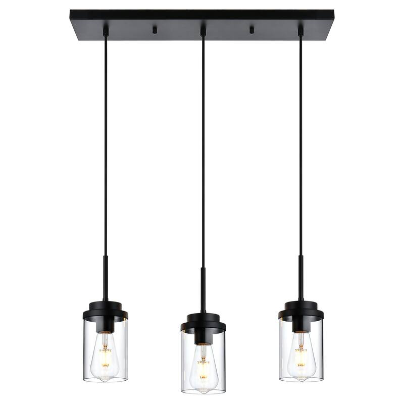 Kitchen Pendant Lighting Over Island 3 Lights Linear Chandelier, Light Fixtures Ceiling Hanging Lamp with Clear Glass Shade