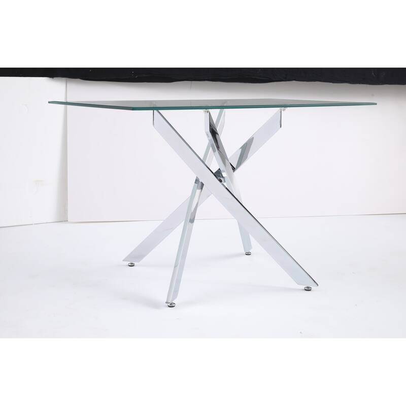 The Modern Rectangular Tempered Glass Tabletop Is Paired With a Silver Iron Frame, 47.24 inches