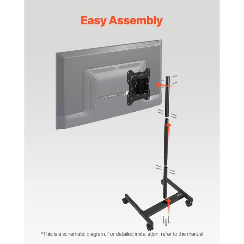 Rolling TV Stand for 17-55 Inch Screens with Adjustable Height & Tilt - 18.50 x 16.54 x 53.74 in