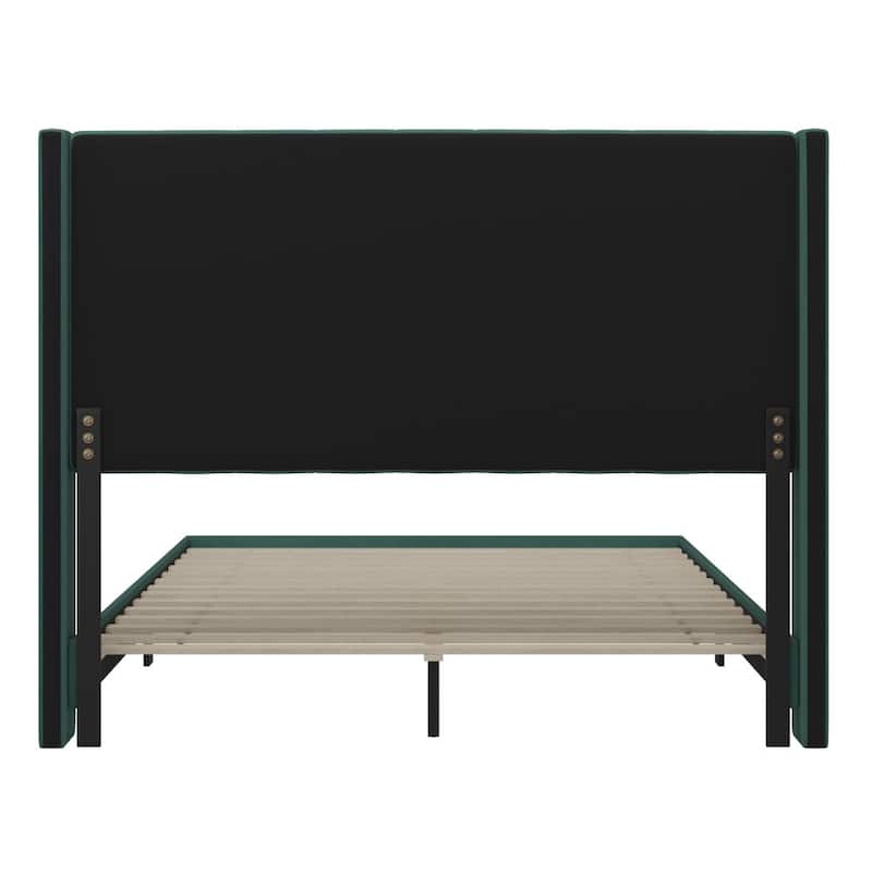 Upholstered Platform Bed with Wingback Headboard