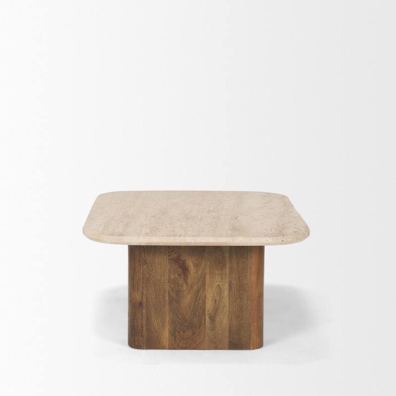 Symona Travertine and Mango Wood Rectangle Coffee Table - 44.0L x 30.0W x 15.0H