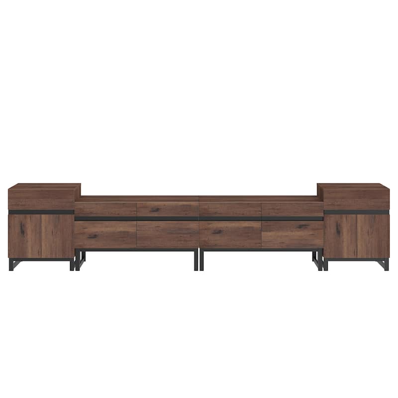 Modern TV Stand for TVs up to 70 Inches, 4-in-1 Entertainment Console with Storage Cabinets and 2 End Table, Media Cabinet