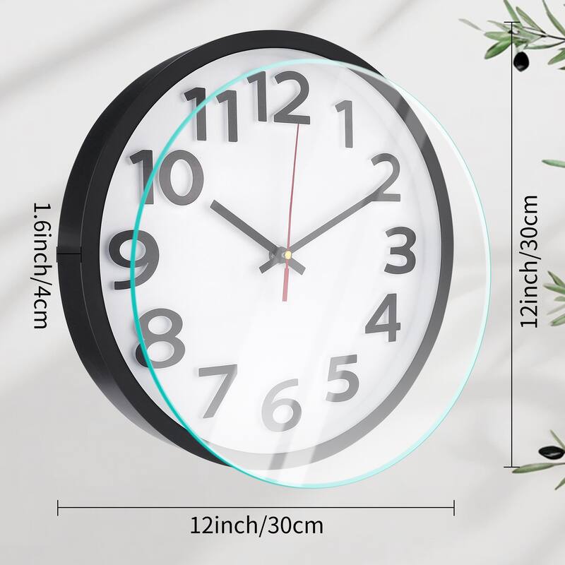 Wall Clock, Silent Non-Ticking Modern Clocks Battery Operated Classic Analog Decorative for Kitchen, Office, Bedroom 12 Inch