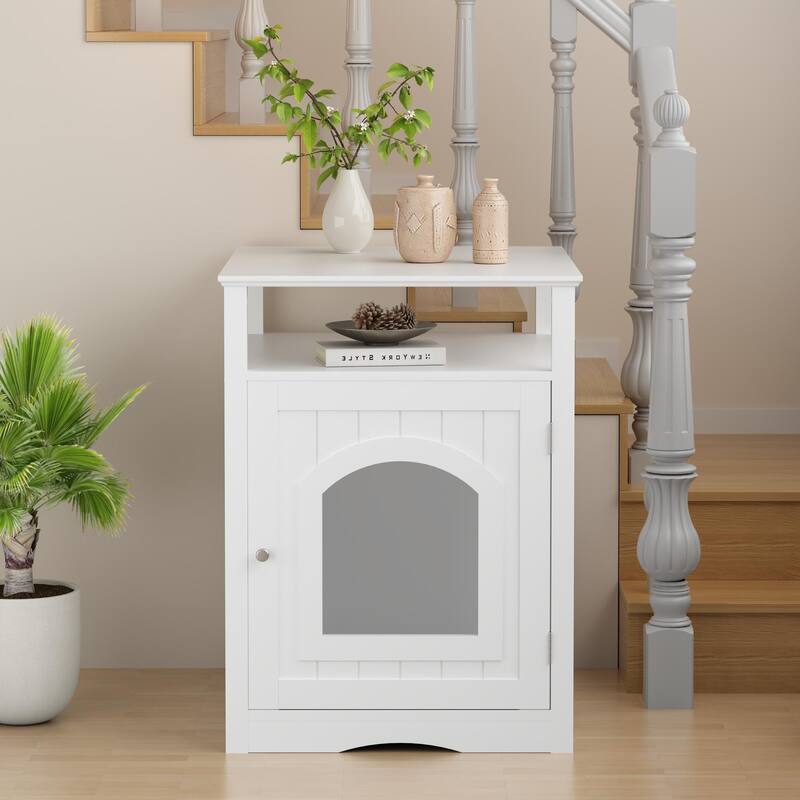 Cat Litter Box Enclosure Furniture, Wooden Cat House with Enclosed Cabinet, Hidden Litter Box Furniture with Storage Shelf