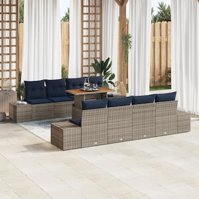 vidaXL 9 Garden Sofa Set with Cushions Black/Grey Poly Rattan - 115.8 x 24.4 x 27.2