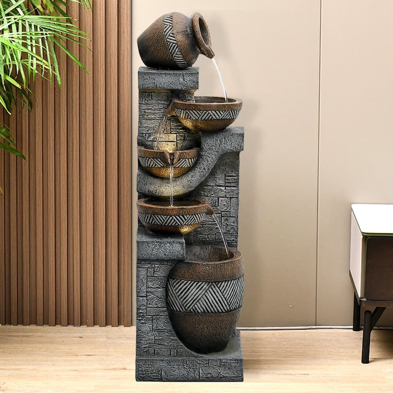 42.5'' Pot Water Fountain with Lights Resin Water Feature