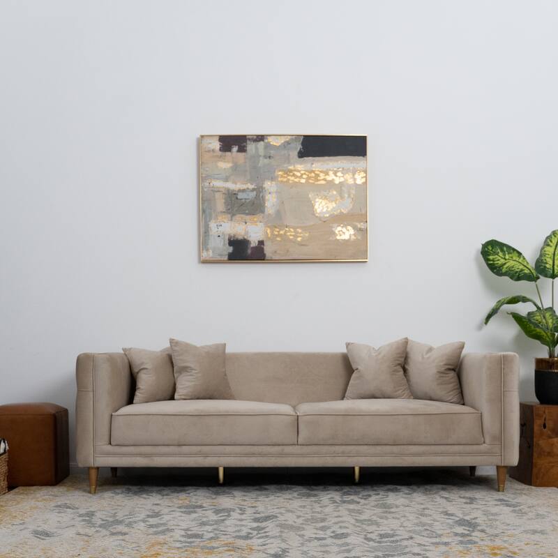 Macey Mid-Century Modern Rectangular Pillow Back Velvet Sofa