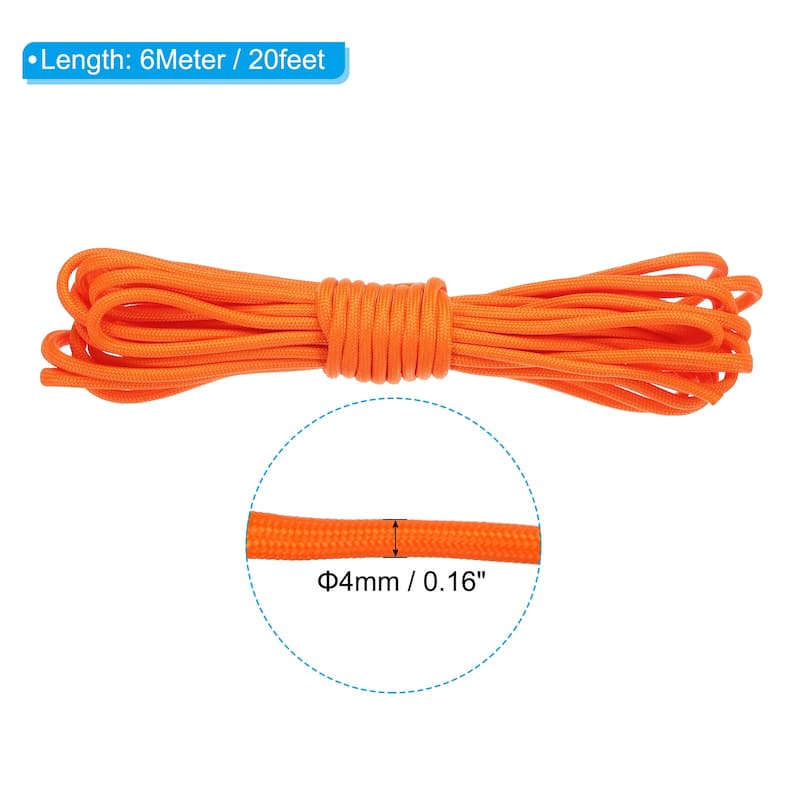 Luminous Paracord 4mm Camping Paracord Rope Glow in The Dark - Orange - 20 Feet