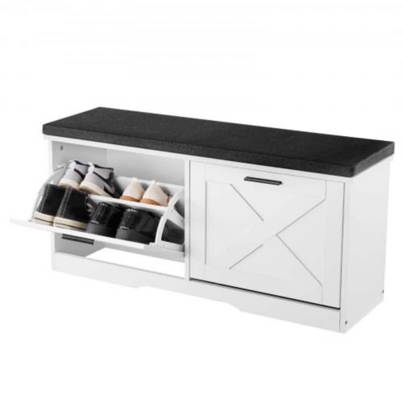 Modern Shoe Cabinet Bench with Flip Doors and Cushioned Seating for Entryway or Hallway - 39.4 x 12.0 x 18.7 Inch