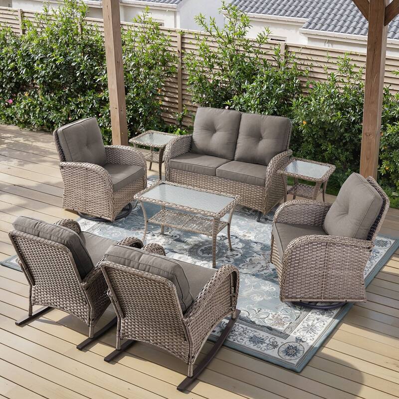 Gymojoy Outdoor Wicker Patio Furniture Loveseat Glider & Chair Set Weather-Resistant