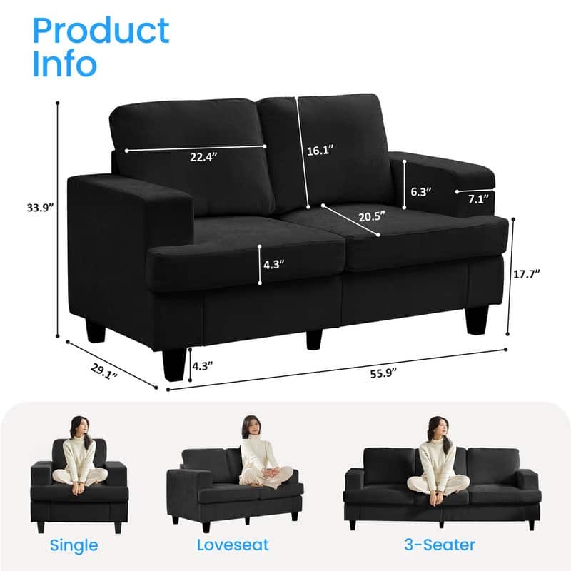 Mixoy W56"Loveseat Sectional Sofa,Chenille Fabric Cloud Sleeper Comfy Upholstered 2-Seater Couches