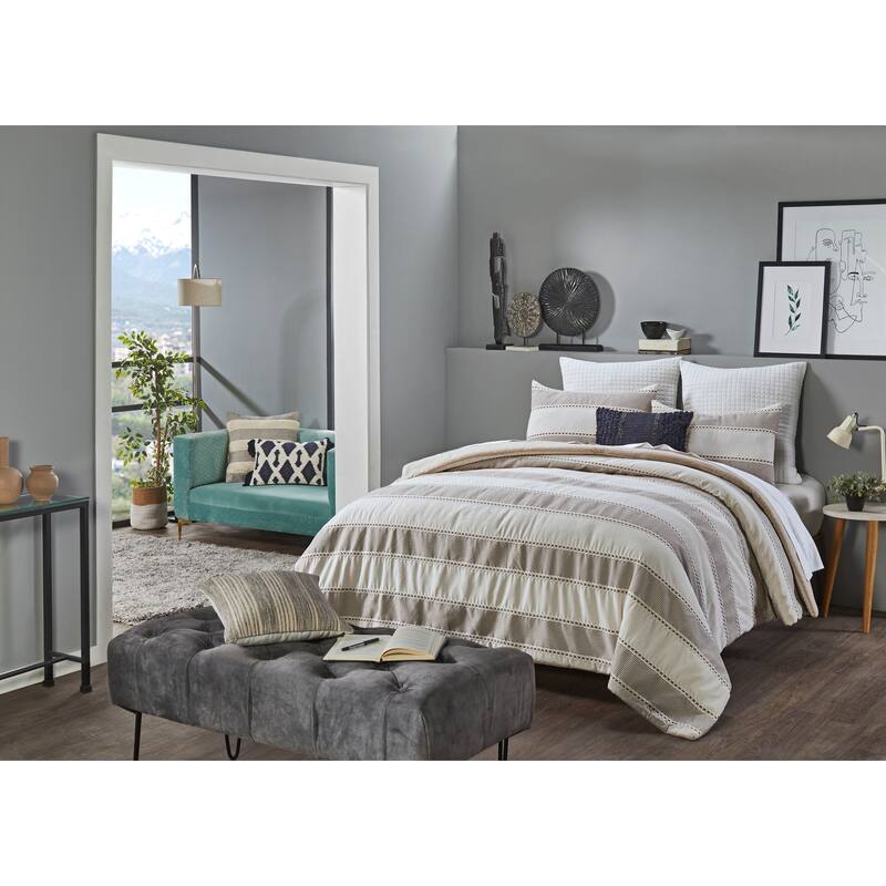 Better Trends Janson Collection Poly/Cotton Comforter Set with Sham - Absorbent, Moisture-Wicking, Machine Washable, Tumble Dry - Ivory & Taupe - King
