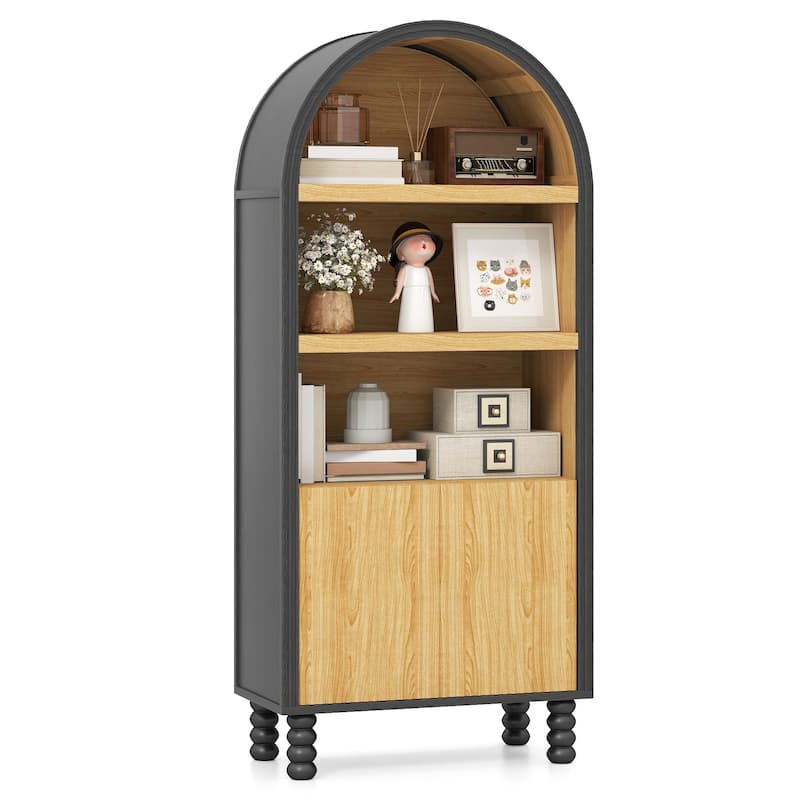 AVAWING 5-Tier Arched Bookcase with Cabinet Doors, Modern Storage Bookshelf for Living Room & Office