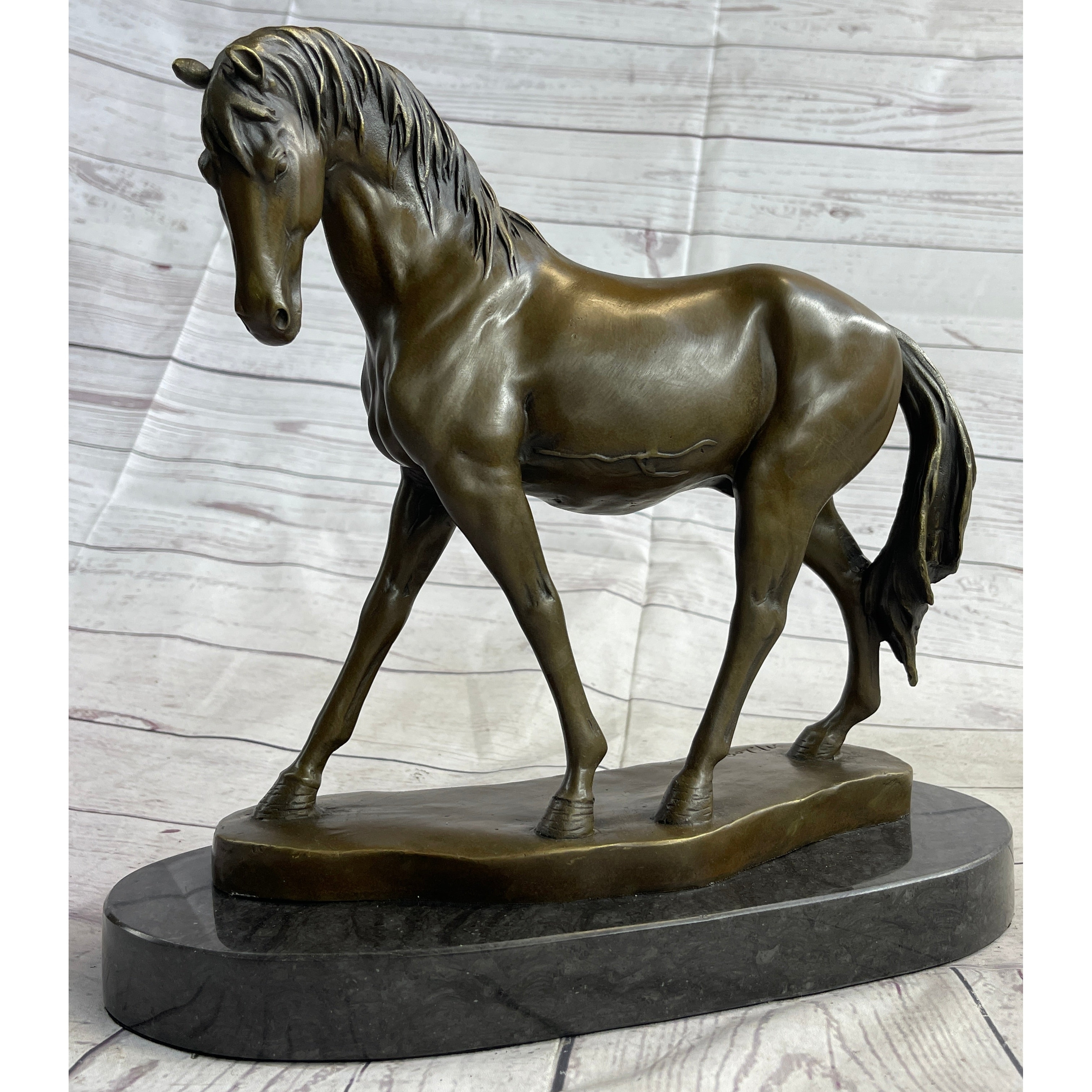 Arabian Imitative Horse Mare Bronze Metal Sculpture Statue Figure On Marble Base Signed Original 12 Inches X 12.5 Inches