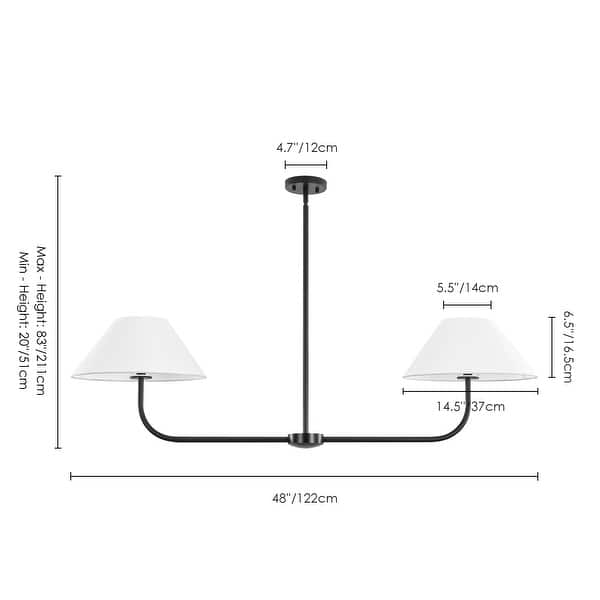 dimension image slide 0 of 2, Rennnsan 2-Light Modern Black/Gold Linear Fabric Cone Large Pendant Light for Kitchen Island