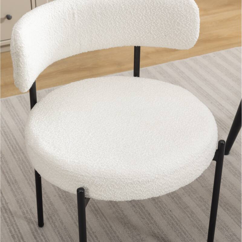5-Piece Round Dining Set, Trestle Dining Table with 4 Boucle Chairs