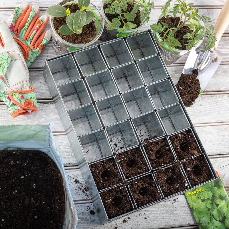 Kings County Tools Seed Starter Tray - Galvanized Steel Seedling Tray with 24 Plant Starter Pots