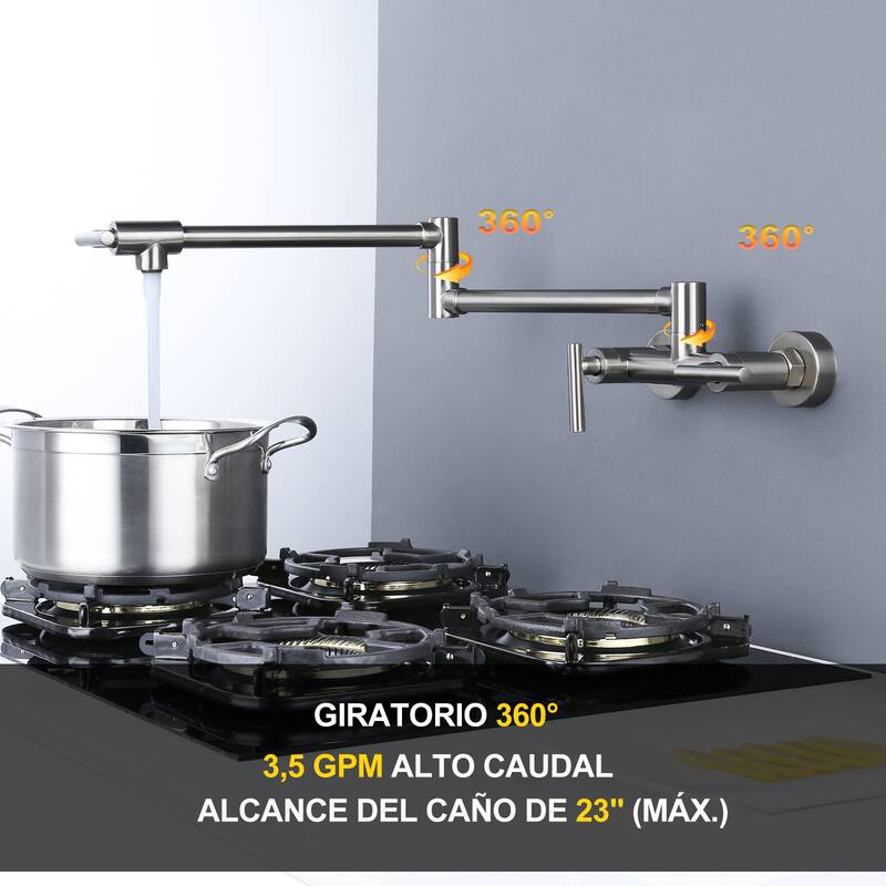 WOWOW Wall Mounted Pot Filler Faucet with Hot Cold Water Control