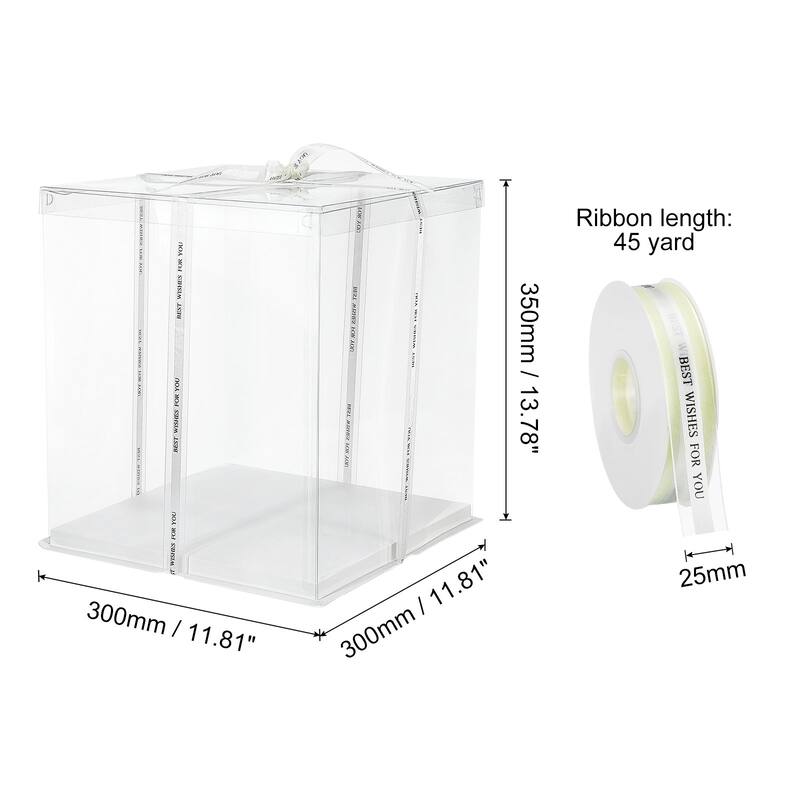 Clear Cake Box with Ribbon, 6Pcs 7"x7"x5" for 4 Inch Cake Packing - White - 12"x12"x14"