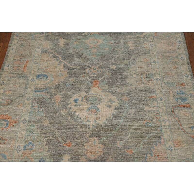Hand Knotted Oriental 100% Wool Carpet Transitional All-Over Greys & Charcoal Oushak Area Rug - 6' 10'' X 5' 0''
