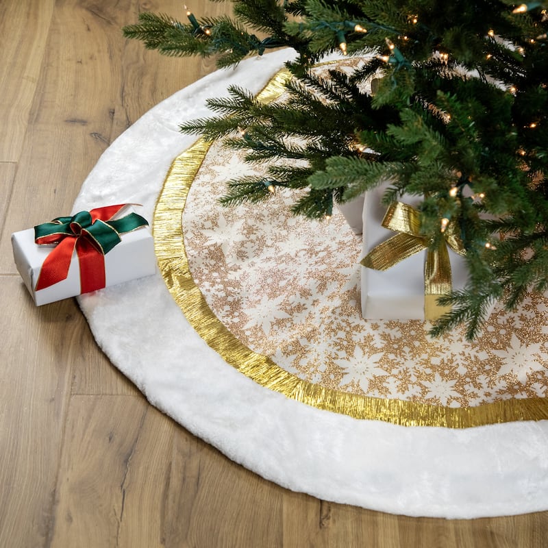 48" White and Gold Snowflake Christmas Tree Skirt - 48