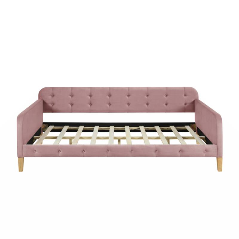 Twin Size Upholstered Dayed with 4 Support Legs, Pink