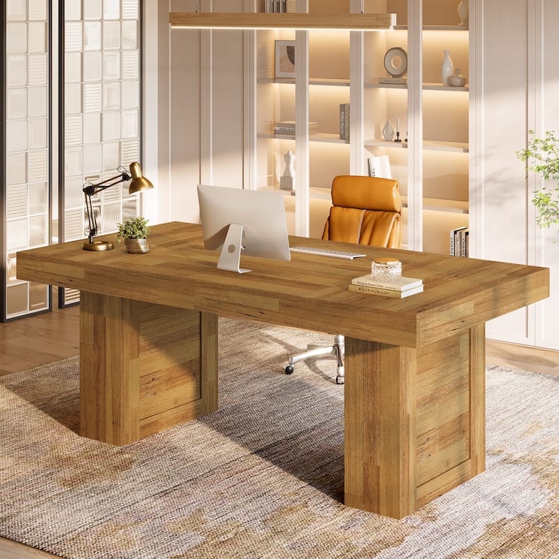 Large Computer Desk, Executive Desk, Home Office Writing Table, Conference Table Business Workstation for Working,Meeting - Natural Oak