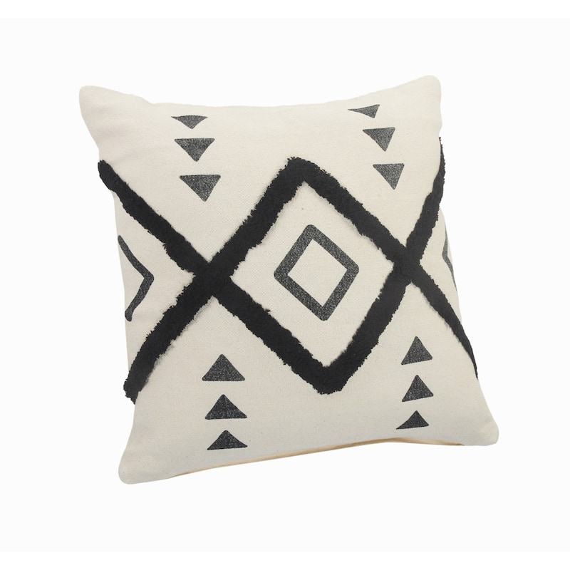 HomeRoots 20" X 20" Cream Black And Gray 100% Cotton Geometric Zippered Pillow
