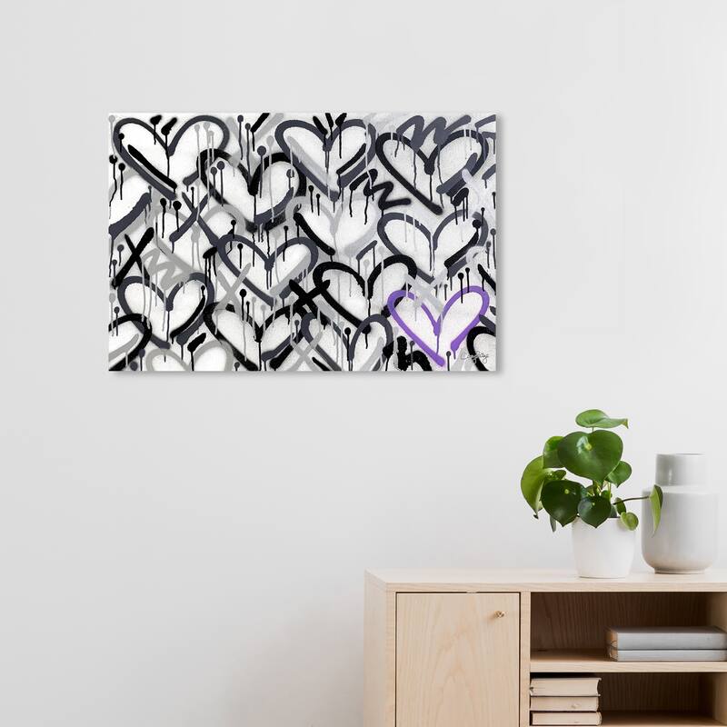Wynwood Studio Abstract Corey Paige - Hearts Grays with Purple Accent Black and Modern & Contemporary Wall Art Canvas Print - 20 x 30