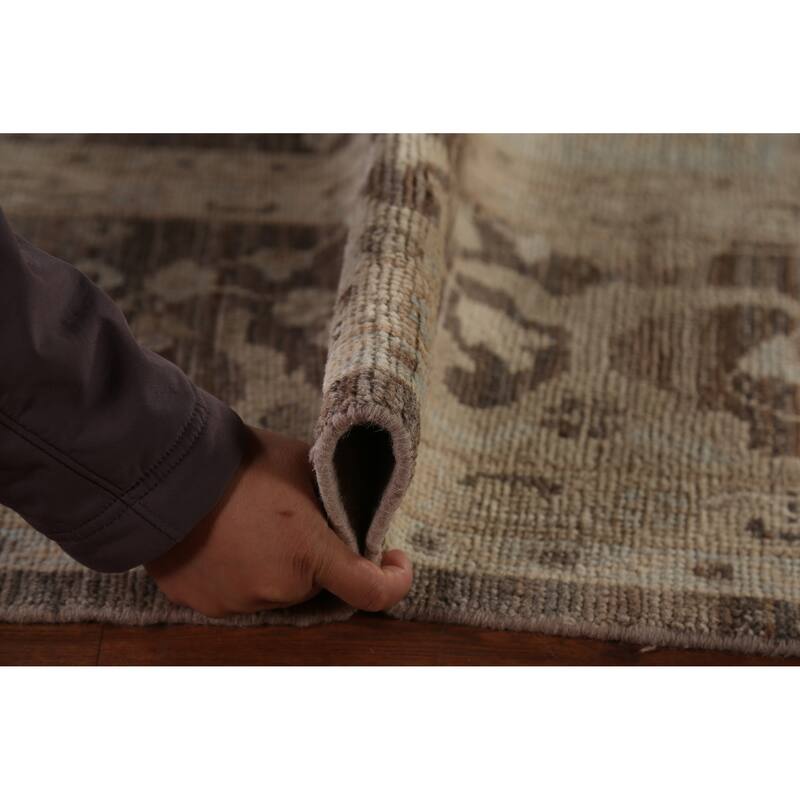 Vegetable Dye Oushak Turkish Area Rug Blue Hand-Knotted Wool Carpet - 8'2"x 9'10"
