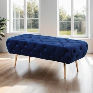 Velvet Button Tufted Bench with Gold Metal Legs - Bed Bath & Beyond ...