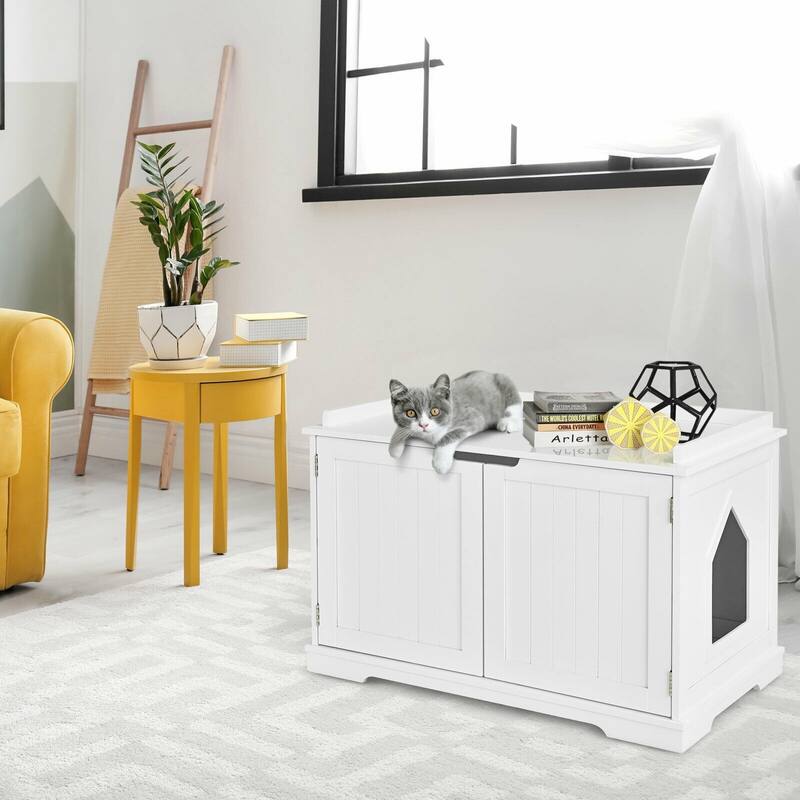 Cat Litter Box Wooden Enclosure Pet House Sidetable Washroom