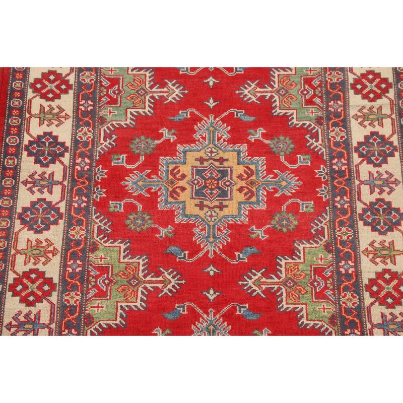 Kazak Oriental Area Rug Hand-Knotted Bedroom Red Wool Carpet - 4'2" x 6'0"