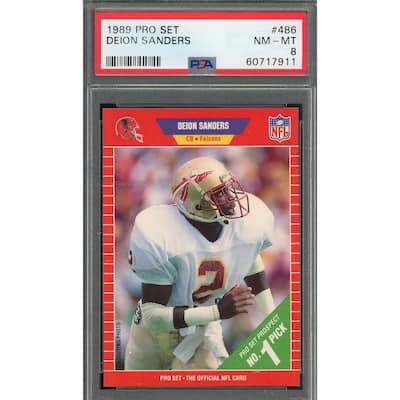 Deion Sanders 1989 Pro Set Football Rookie Card RC #486 Graded PSA 8 - 8'6" x 11'6"