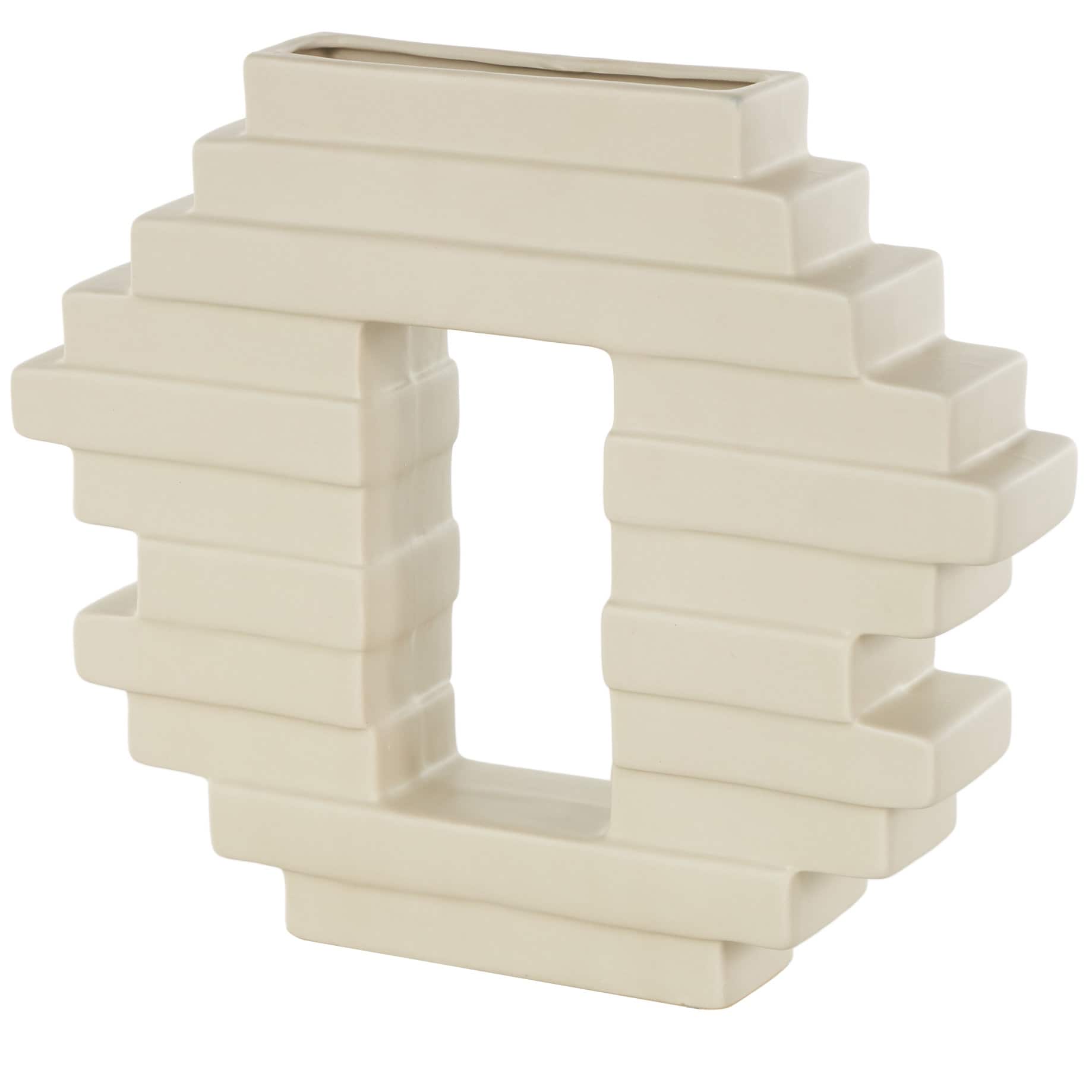 Ceramic Abstract Vase with Rectangular Center Cutout - Cream - Roche River Decor