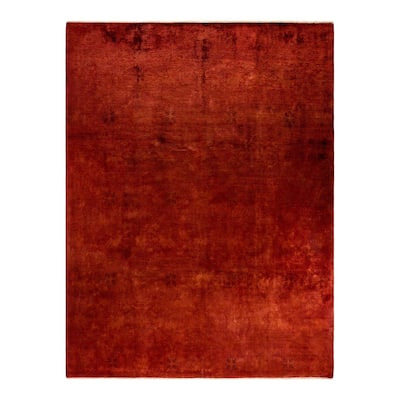 Overton Hand Knotted Wool Vintage Inspired Modern Contemporary Overdyed Orange Area Rug - 9' 1" x 11' 7"