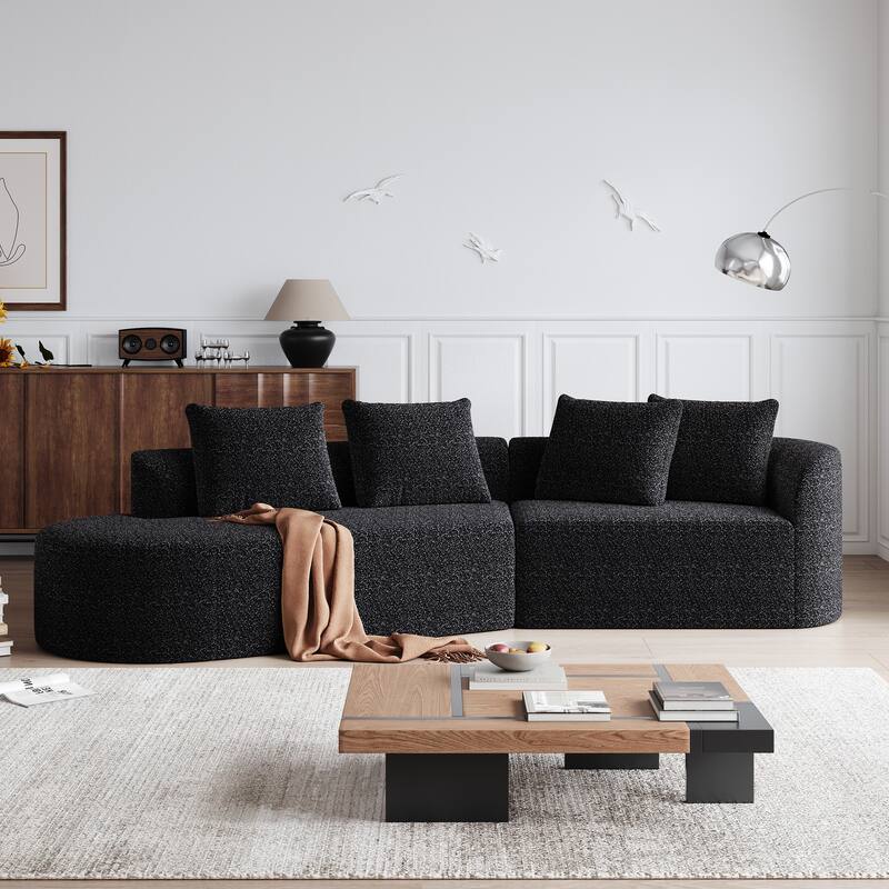 Modular Curved Sectional Sofa, Oversized Chenille Cloud Couch, Compressed Upholstered Sofa with 4 Throw Pillows