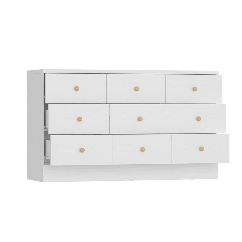 9-Drawer White Dresser with Gold Knobs – Modern Storage Solution