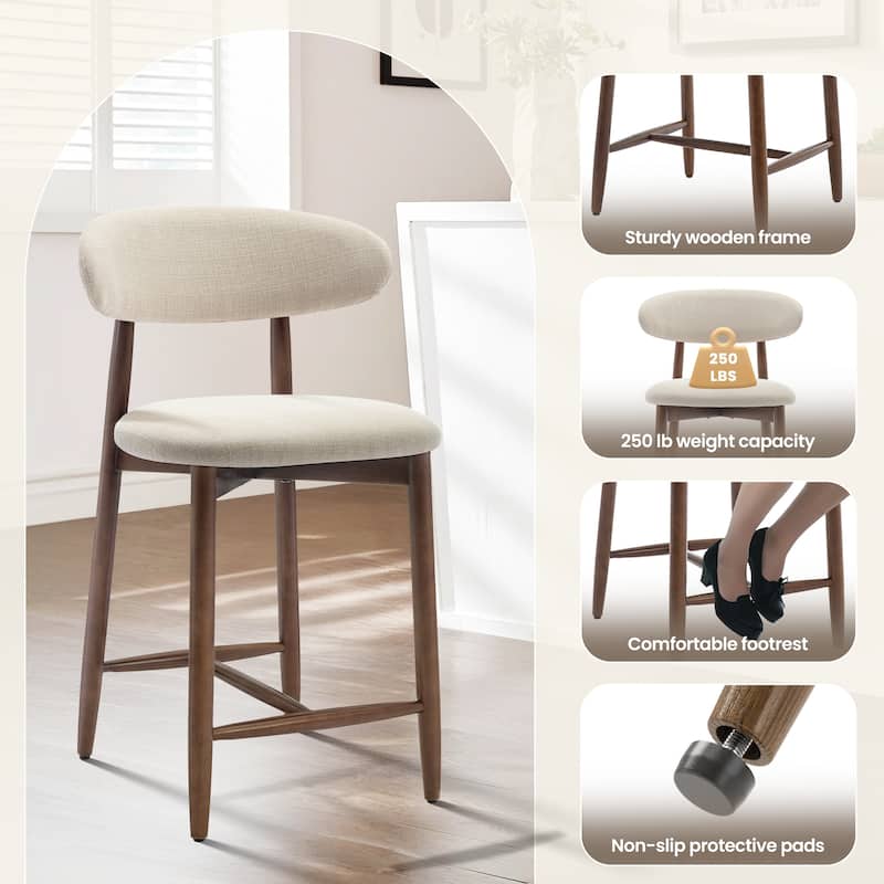 RENEWLINE Mid-Century Modern Upholstered Bar Stools with Backrest - Solid Wood Legs Counter Height Stools