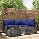preview thumbnail 30 of 100, vidaXL Patio Corner Sofa with Cushions Black/Brown/Gray Poly Rattan 24.8" x 24.8" x 22.6" 4-Piece - Gray/Dark blue