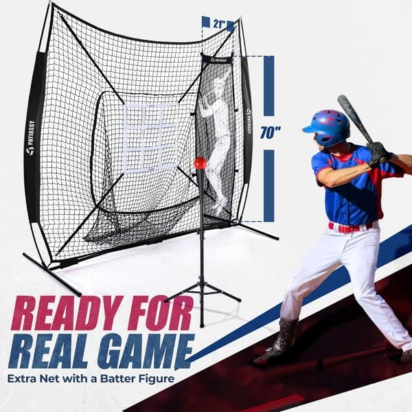 slide 2 of 9, Patiassy 7 ft x 7 ft Baseball Softball Hitting Pitching Practice Net