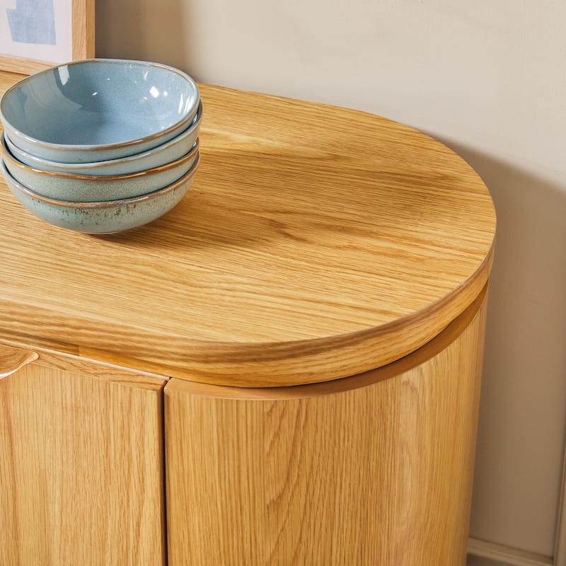 Walker Edison Modern Large Curved Solid Oak Wood Veneer Sideboard