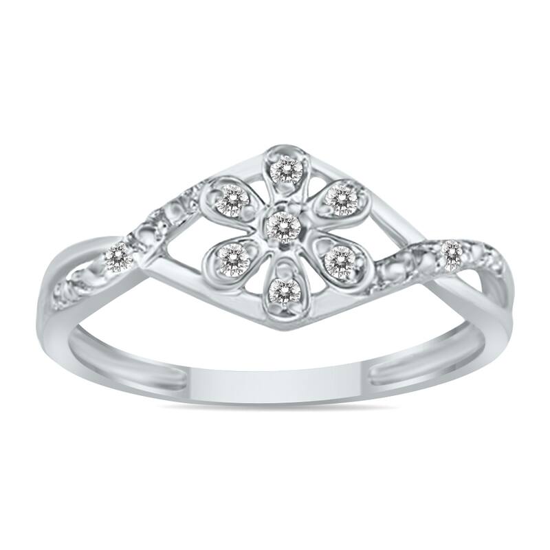Marquee Diamond Flower Twist Ring in 10K White Gold