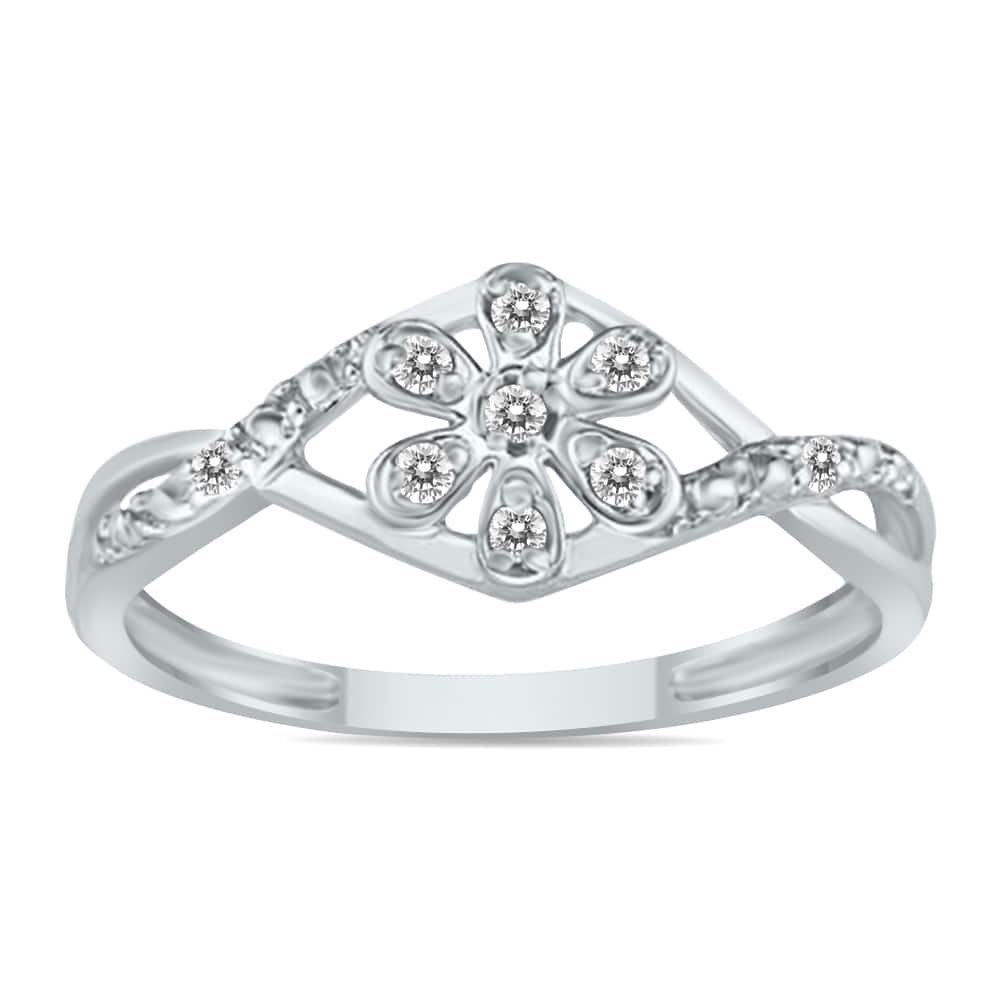 Marquee Diamond Flower Twist Ring in 10K White Gold